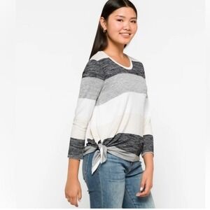 MARKET & SPRUCE Vreelan 1 Pocket Side Knot Knit Top Striped XL